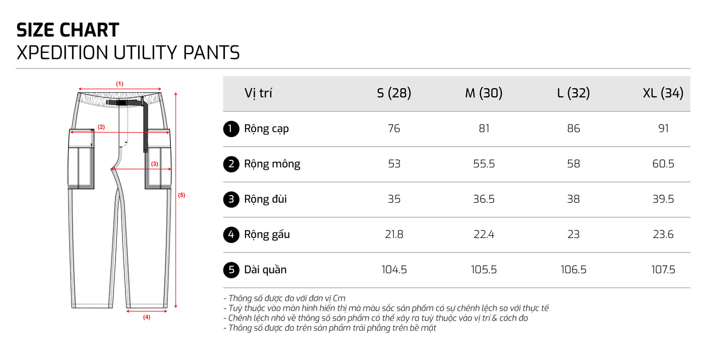 Bảng size – TJO Xpedition Utility Pants