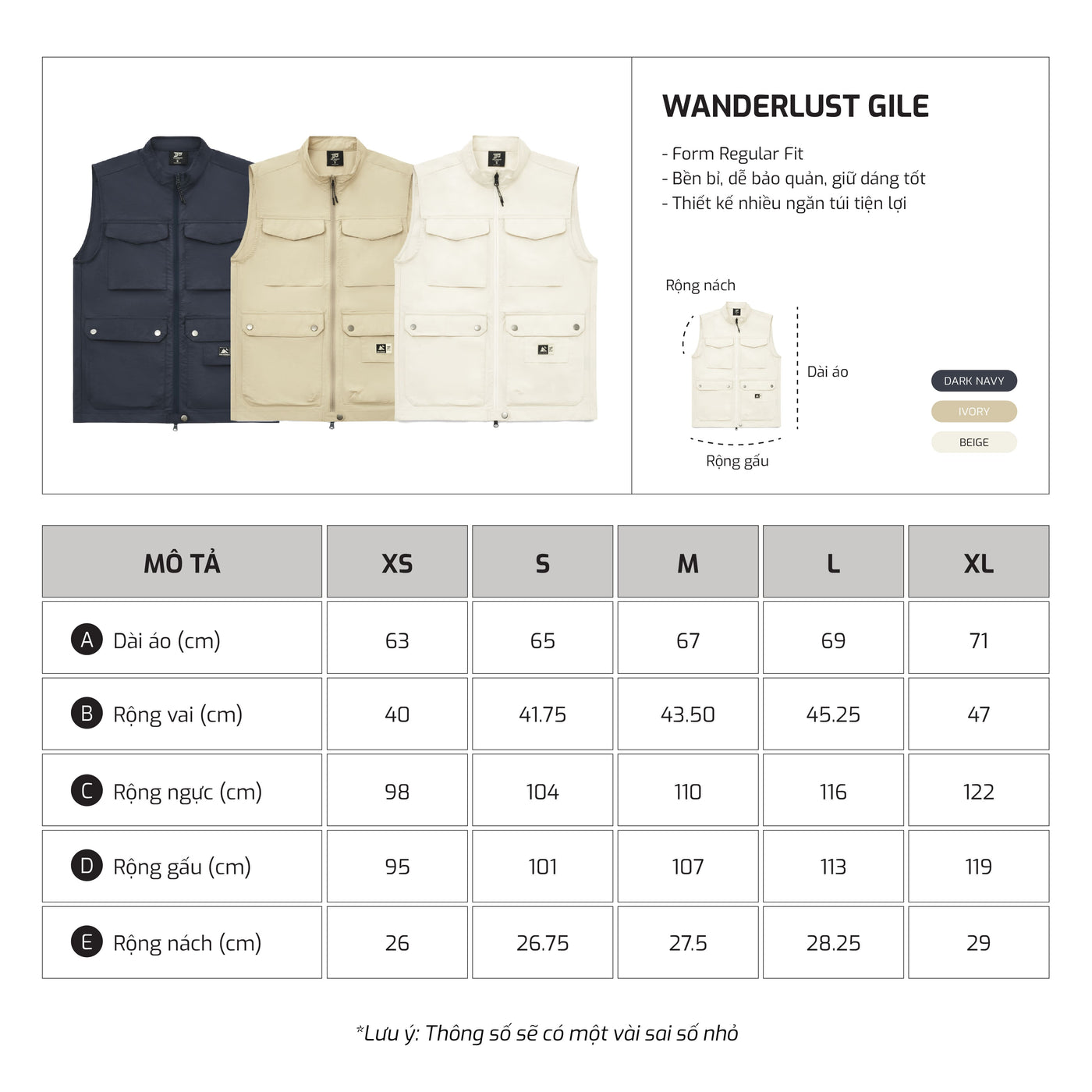 Bảng size – TJO Wanderlust Gile