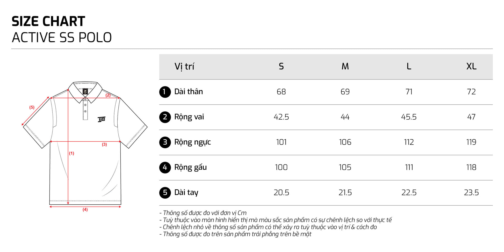 Size chart - TJO3ST1
