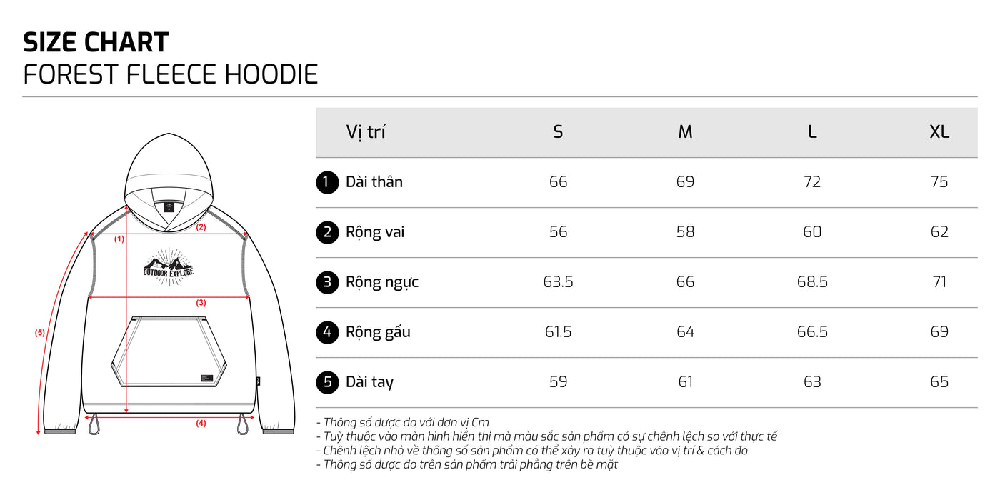 Bảng size – TJO Type 2 Forest Fleece Hoodie