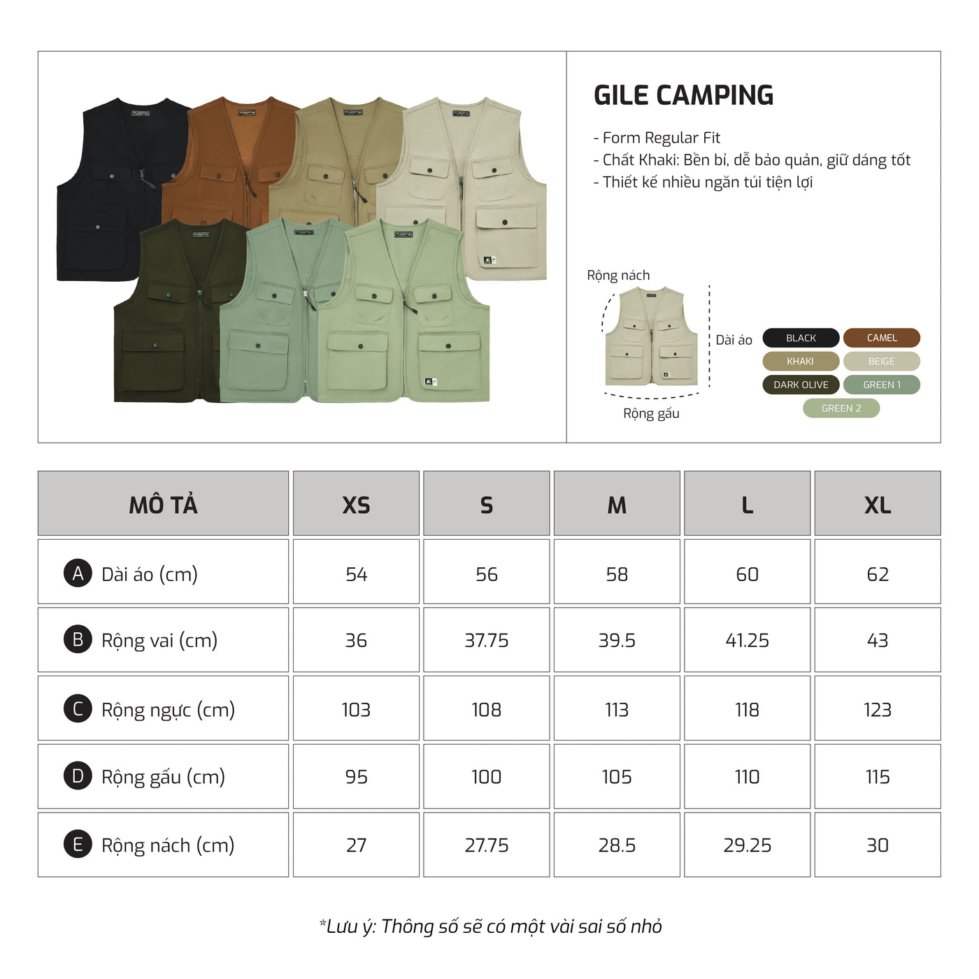 Bảng size – TJO Camping Gile