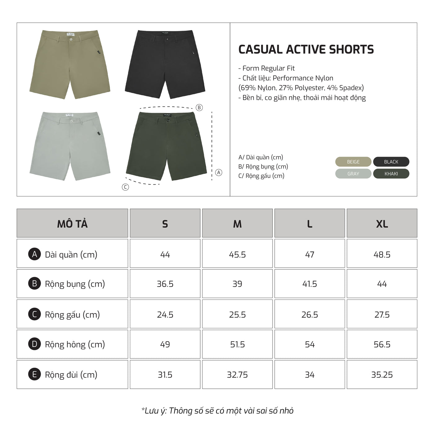 Bảng size – TJO Casual Active Short