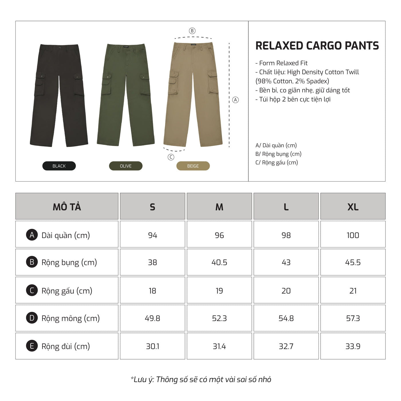 Bảng size – TJO Relaxed Cargo Pant