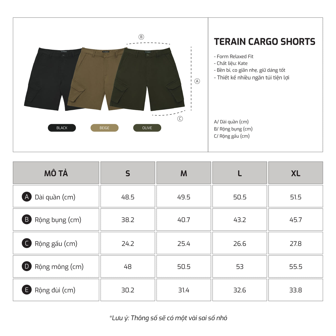 Bảng size – TJO Terrain Cargo Short