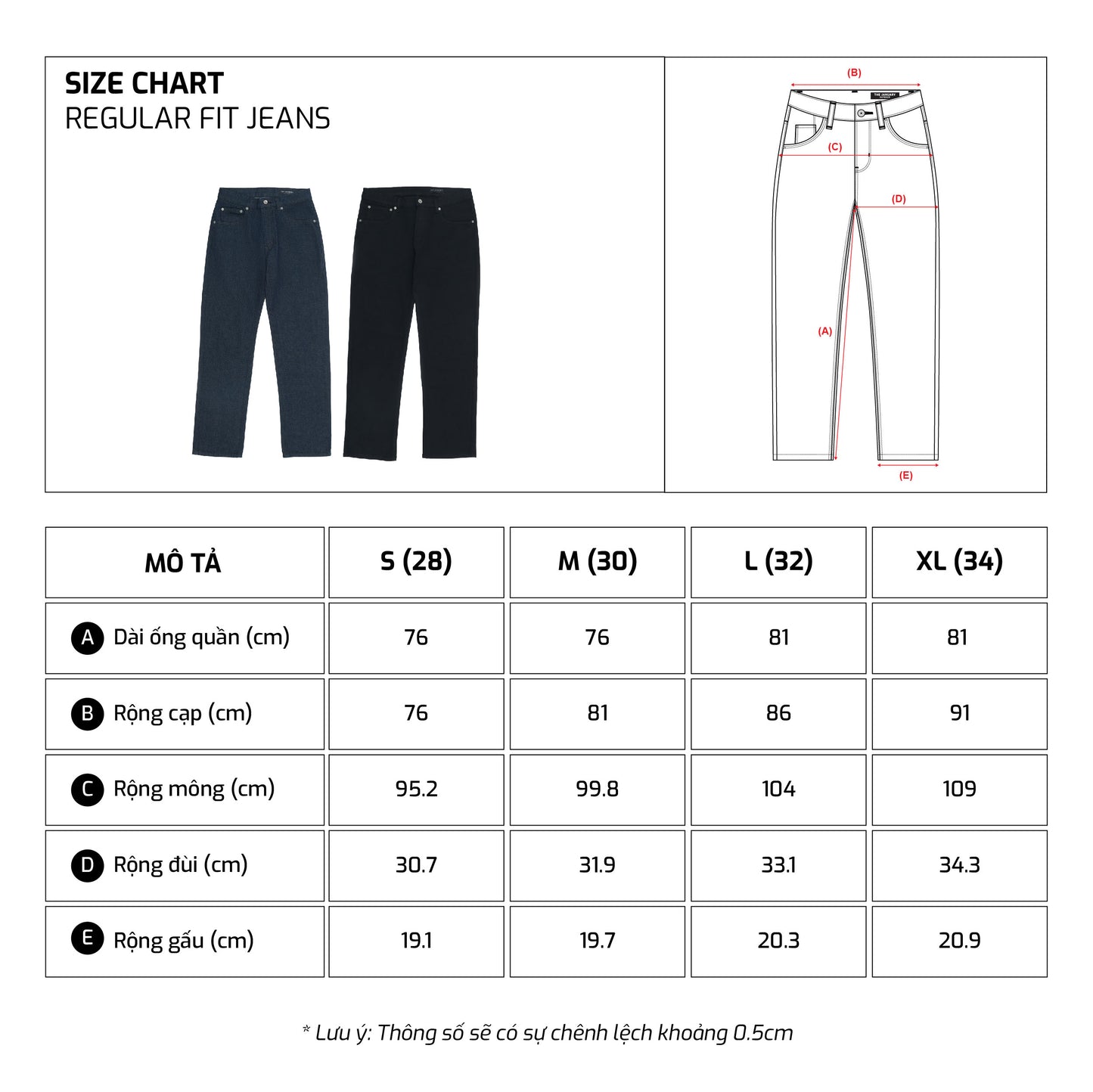 Size chart - TJO3SP3