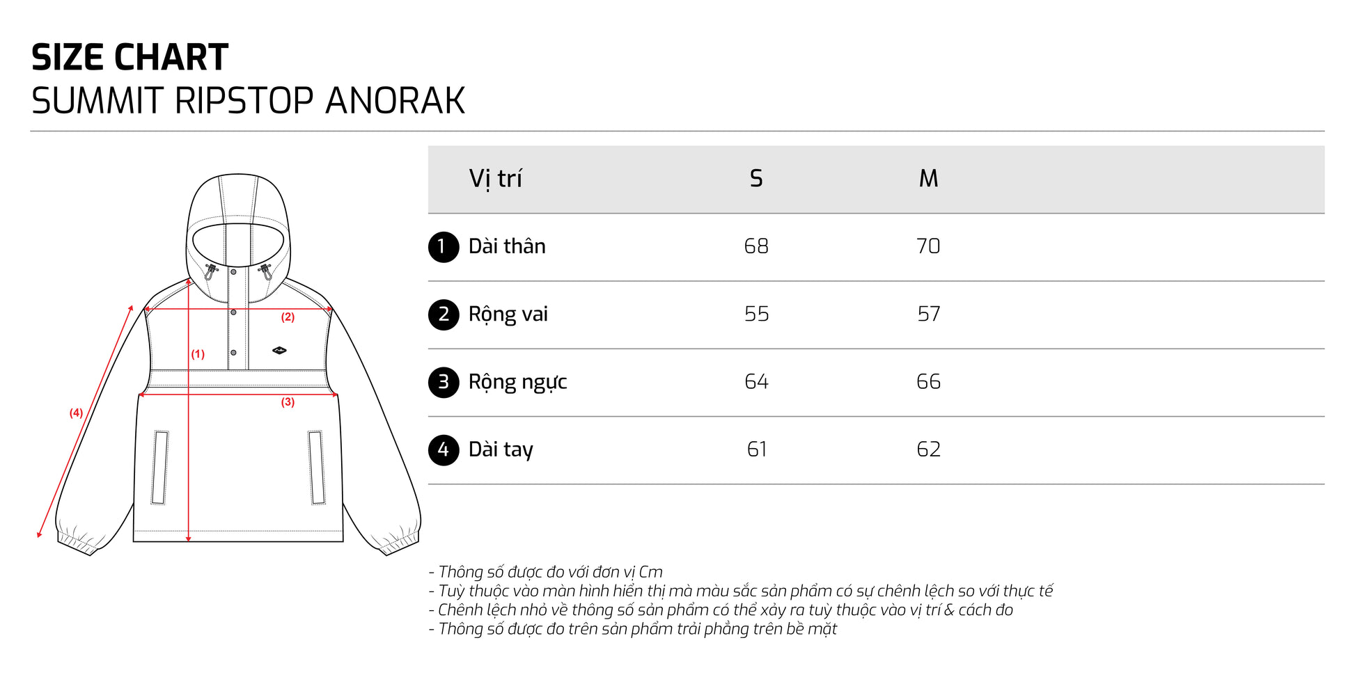 Size chart - TJO4SA1