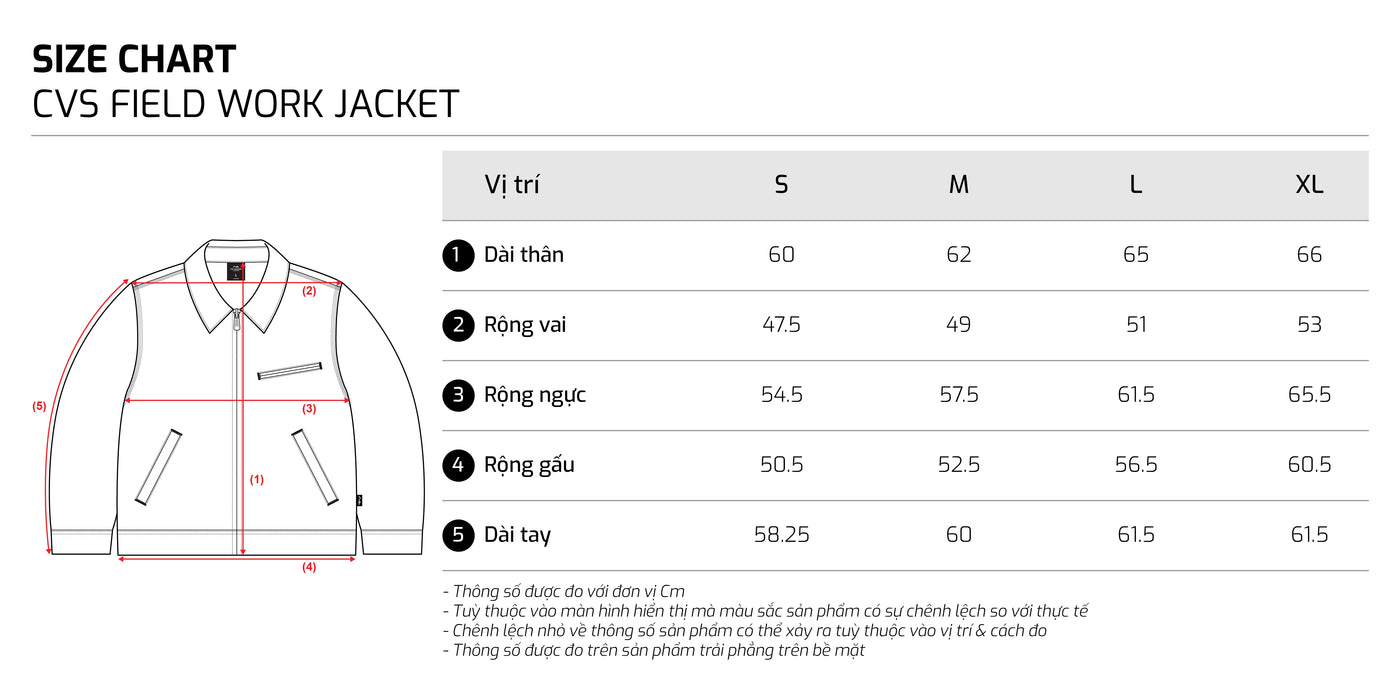 Bảng size – TJO CVS Field Work Jacket