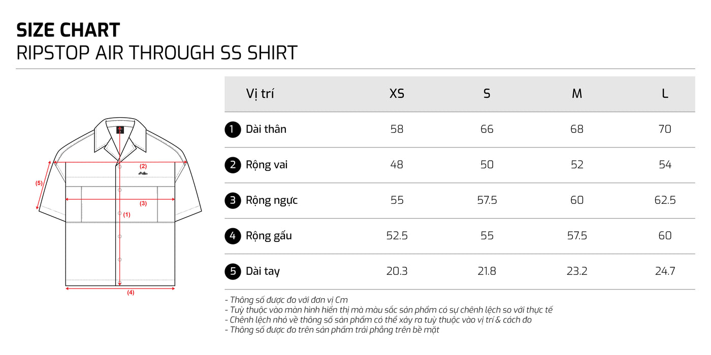 Bảng size – TJO Ripstop Air Through SS Shirt