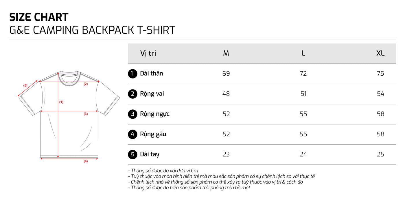 Bảng size – TJO G&E Camping Backpack Tshirt