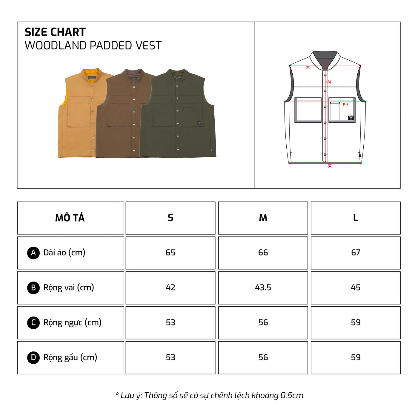 Bảng size – TJO Woodland Padded Vest