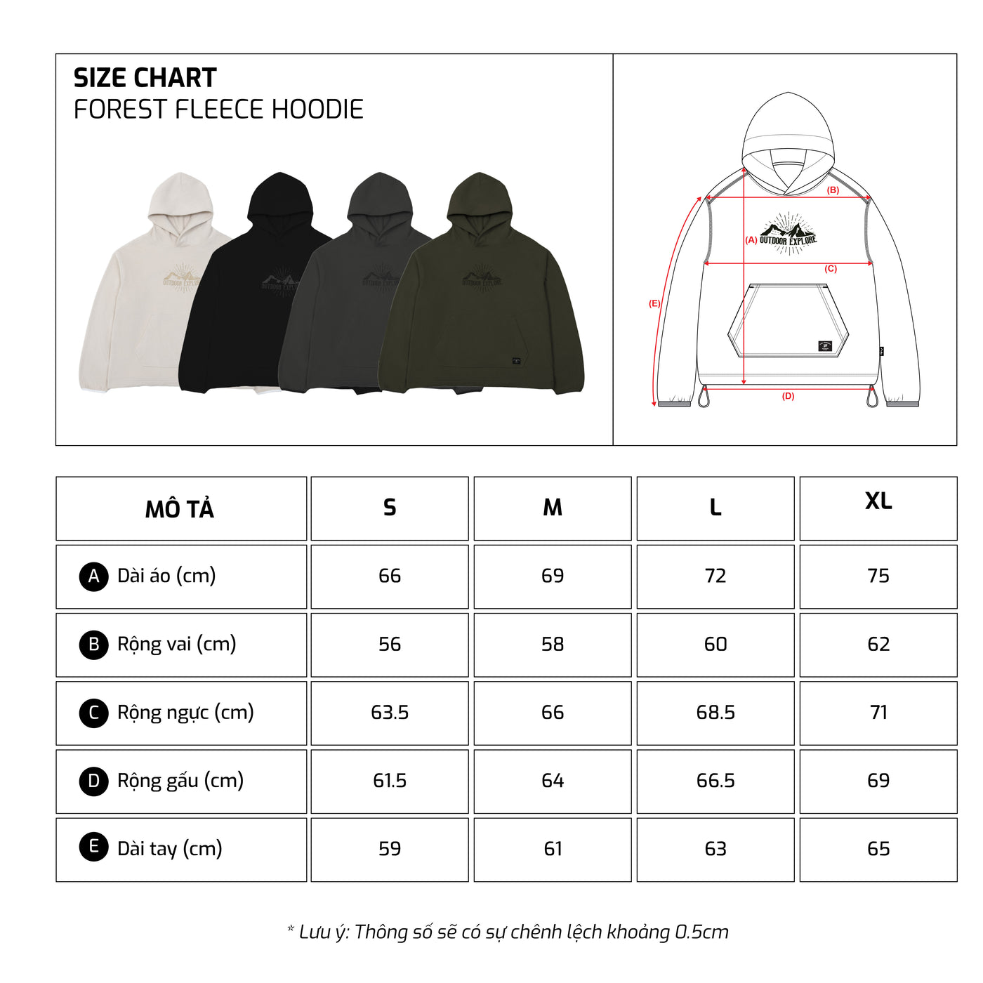 Bảng size – TJO Forest Fleece Hoodie