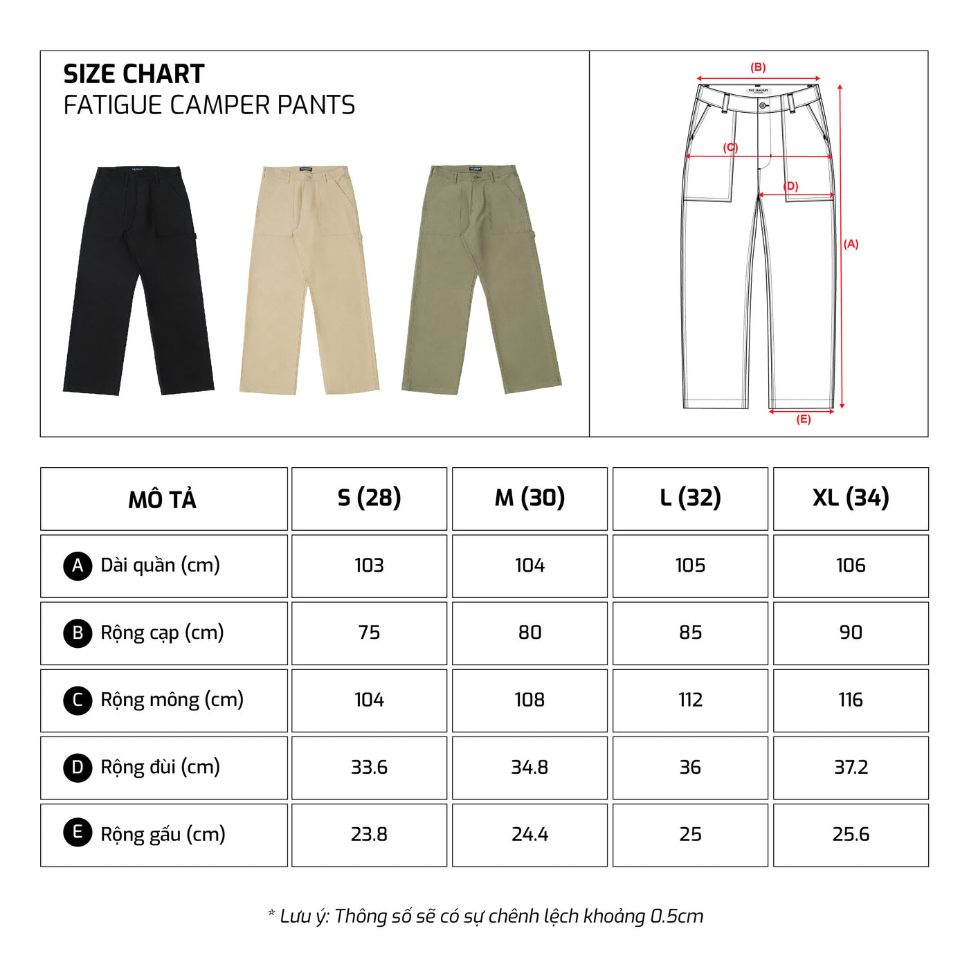 Bảng size – TJO Fatigue Camper Pants