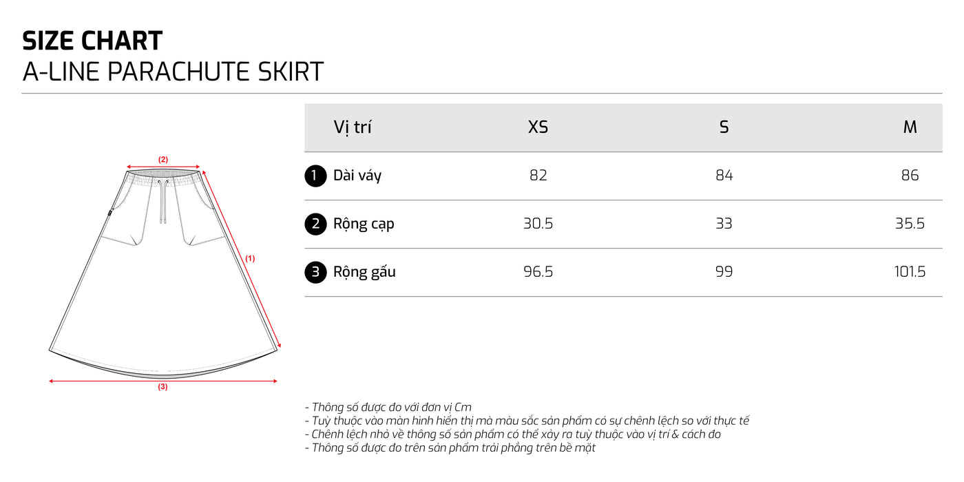 Bảng size – TJO A-Line Long Skirt F